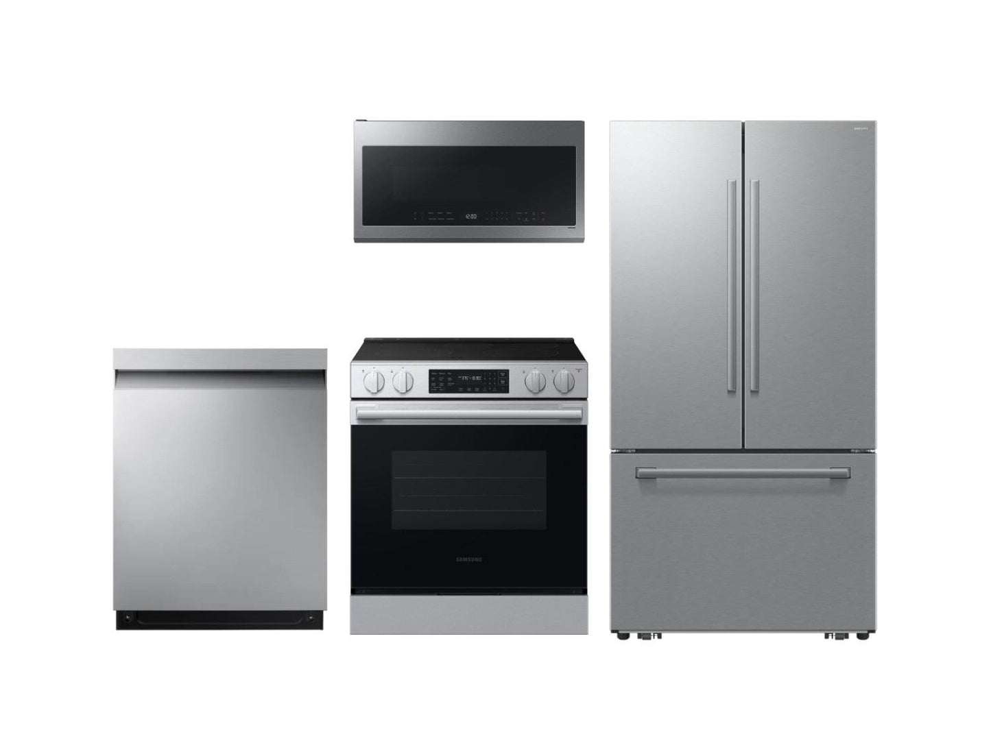 Samsung F1772136664036 Bespoke Kitchen Package With Ai 3-Door French Door Fridge, Slide-In Electric Range, Smart Dishwasher & Over-The-Range Microwave In Stainless Steel