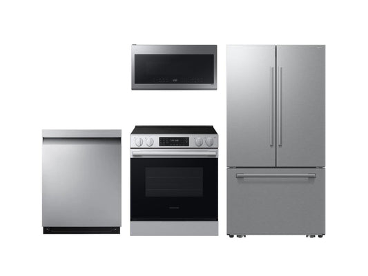 Samsung F1772136664036 Bespoke Kitchen Package With Ai 3-Door French Door Fridge, Slide-In Electric Range, Smart Dishwasher & Over-The-Range Microwave In Stainless Steel