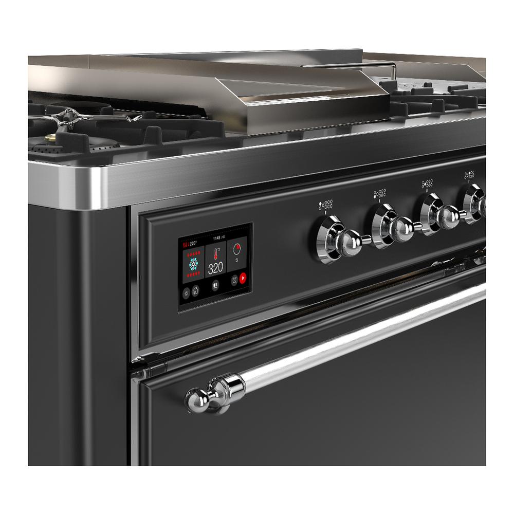 Ilve UM60FSQNR3MGC Ilve Um60Fsqnr3Mgc Majestic Iii 60 Inch Dual Fuel Range With 7 Burners, Griddle And French Top, Dual Function Burner With Up To 25,000 Btu (Natural Gas, Solid Door, Graphite Matte, Chrome)