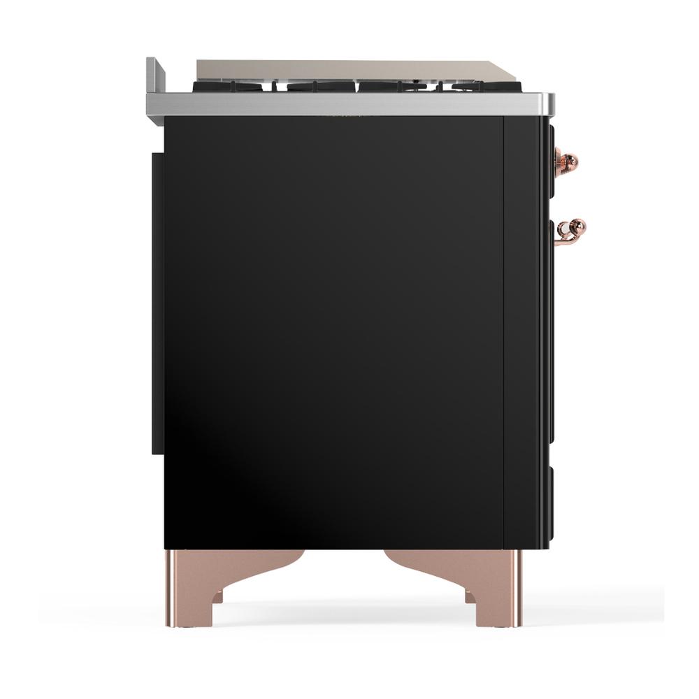 Ilve UM48FQNR3BKP Ilve Um48Fqnr3Bkp Majestic Iii 48 Inch Dual Fuel Range With 8 Burners And Griddle, Dual Function Burner Up To 25,000 Btu (Natural Gas, Solid Door, Glossy Black, Copper)