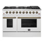Forno FFSGS624448WHT Forno Galiano 48-Inch Gas Range White & Antique Brass Design, 8 Burners, 107,000 Btu, Griddle, 6.58 Cu.Ft. Double Ovens