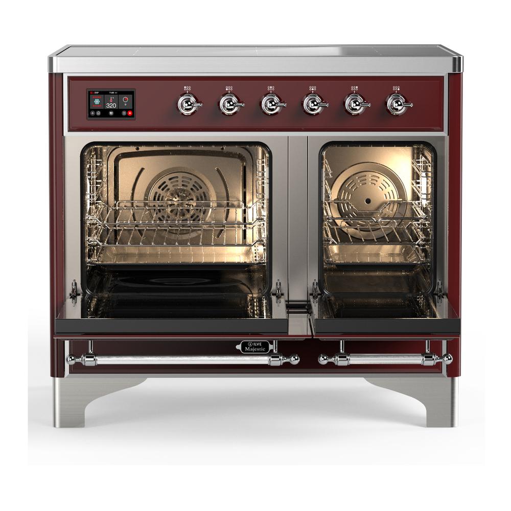 Ilve UMDIB40QNR3BUC Ilve Umdib40Qnr3Buc Majestic Iii 40 Inch Induction Range With 6 Elements, 3.82 Cu. Ft. Total Oven Capacity (Solid Door, Burgundy, Chrome)