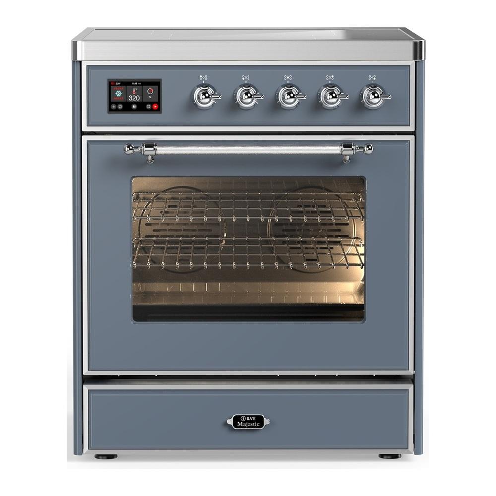 Ilve UMIB30NR3BGC Ilve Umib30Nr3Bgc Majestic Iii 30 Inch Induction Range With 4 Elements, 4 Cu. Ft. Oven Capacity (Triple Glass Door, Blue Grey, Chrome)