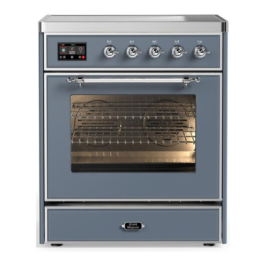 Ilve UMIB30NR3BGC Ilve Umib30Nr3Bgc Majestic Iii 30 Inch Induction Range With 4 Elements, 4 Cu. Ft. Oven Capacity (Triple Glass Door, Blue Grey, Chrome)