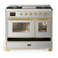 Ilve UMD40FNR3SSGLP Ilve Umd40Fnr3Ssglp Majestic Iii 40 Inch Dual Fuel Range With 6 Burners And Griddle, Dual Function Burner Up To 25,000 Btu (Liquid Propane, Triple Glass Door, Stainless Steel, Brass)