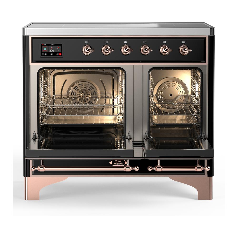 Ilve UMDIB40QNR3BKP Ilve Umdib40Qnr3Bkp Majestic Iii 40 Inch Induction Range With 6 Elements, 3.82 Cu. Ft. Total Oven Capacity (Solid Door, Glossy Black, Copper)