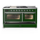 Ilve UM60FSNR3EGC Ilve Um60Fsnr3Egc Majestic Iii 60 Inch Dual Fuel Range With 7 Burners, Griddle And French Top, Dual Function Burner With Up To 25,000 Btu (Natural Gas, Triple Glass Door, Emerald Green, Chrome)