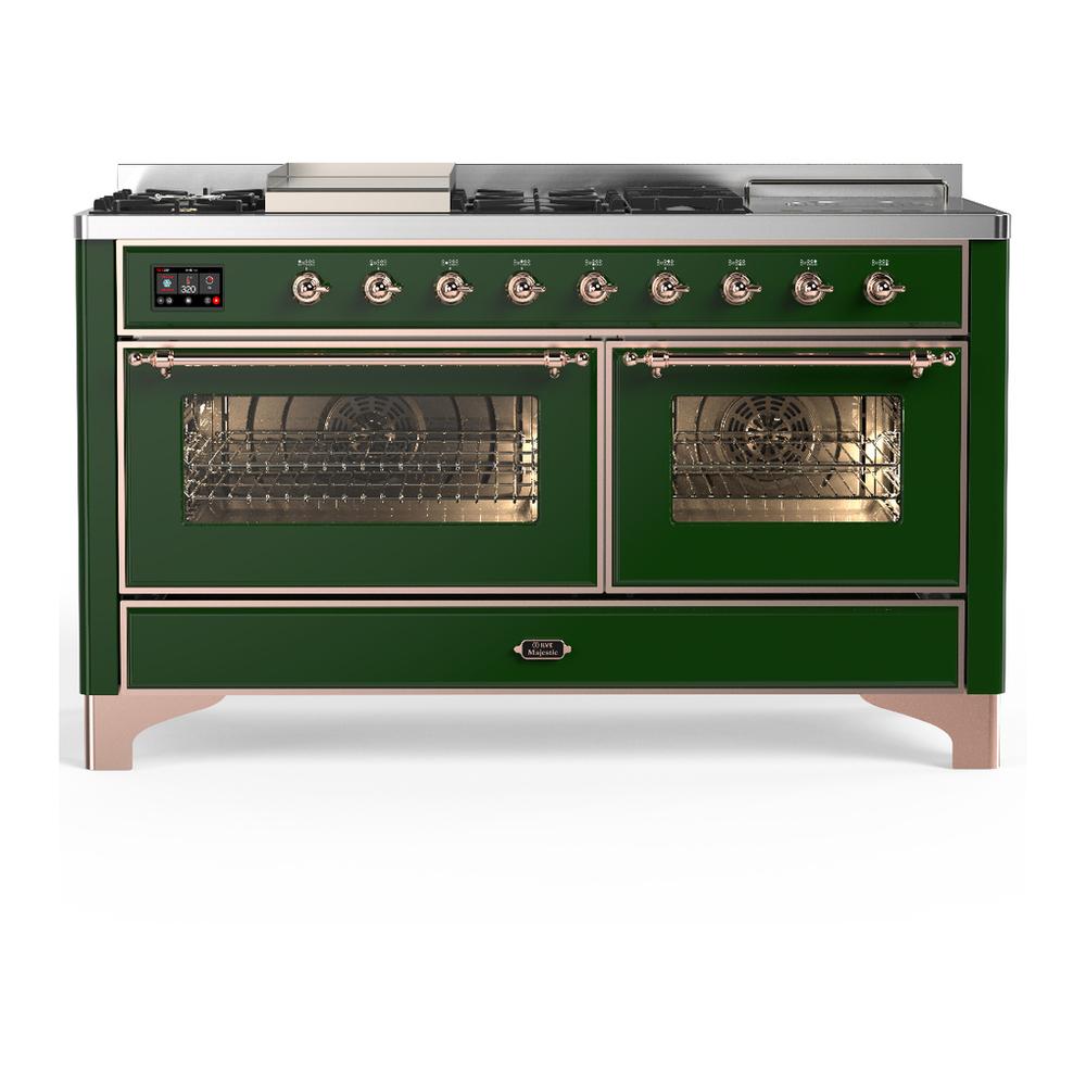 Ilve UM60FSNR3EGPLP Ilve Um60Fsnr3Egplp Majestic Iii 60 Inch Dual Fuel Range With 7 Burners, Griddle And French Top, Dual Function Burner With Up To 25,000 Btu (Liquid Propane, Triple Glass Door, Emerald Green, Copper)