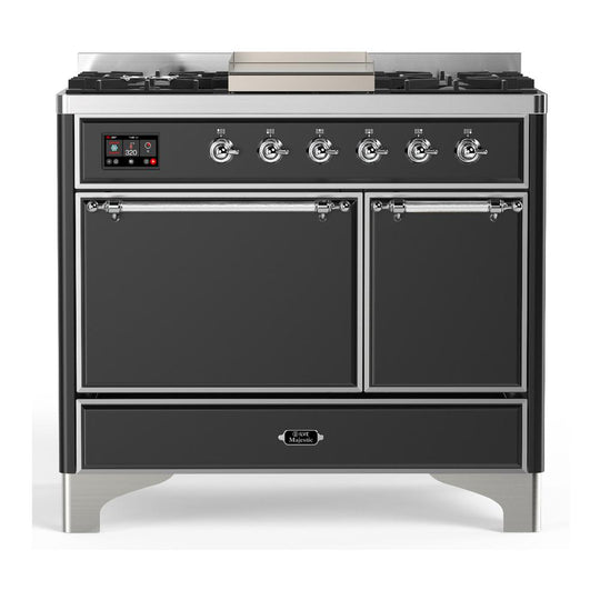 Ilve UMD40FQNR3MGC Ilve Umd40Fqnr3Mgc Majestic Iii 40 Inch Dual Fuel Range With 6 Burners And Griddle, Dual Function Burner Up To 25,000 Btu (Natural Gas, Solid Door, Graphite Matte, Chrome)