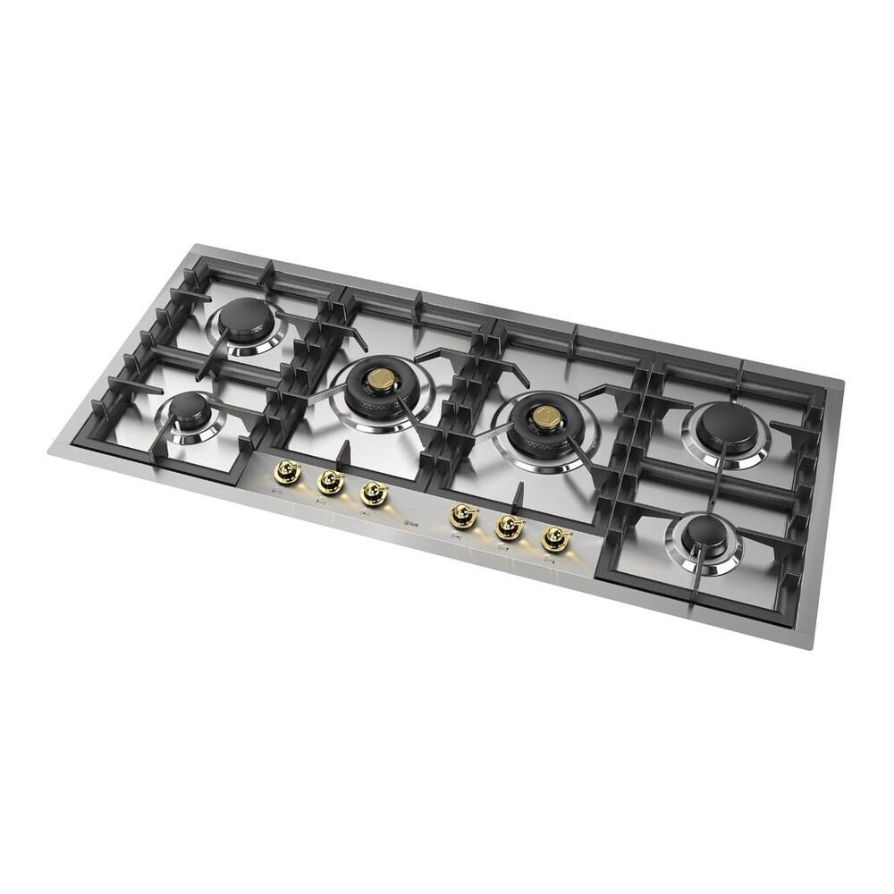 Ilve UHCPT125NSSGLP Ilve Uhcpt125Nssglp Nostalgie Ii 48 Inch Built-In Gas Cooktop With Total Black Brass Burners, In Stainless Steel (6 Sealed Burners, Liquid Propane, Brass)