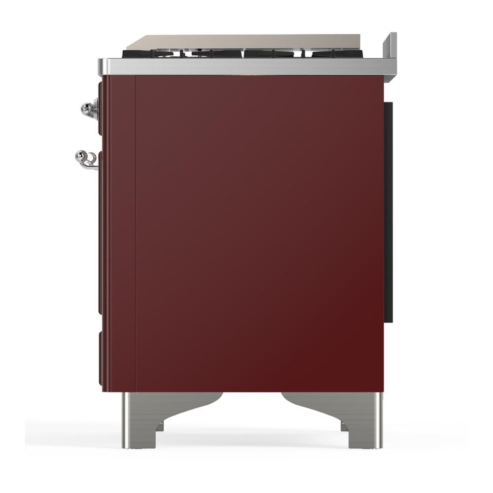 Ilve UM60FNR3BUC Ilve Um60Fnr3Buc Majestic Iii 60 Inch Dual Fuel Range With 9 Burners And Griddle, Dual Function Burner Up To 25,000 Btu (Natural Gas, Triple Glass Door, Burgundy, Chrome)