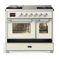 Ilve UMD40FNR3AWC Ilve Umd40Fnr3Awc Majestic Iii 40 Inch Dual Fuel Range With 6 Burners And Griddle, Dual Function Burner Up To 25,000 Btu (Natural Gas, Triple Glass Door, Antique White, Chrome)