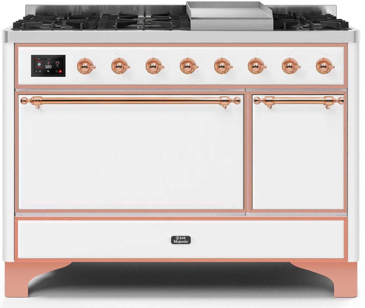Ilve UM12FDQNS3WHPLP Majestic Ii 48 Inch Dual Fuel Liquid Propane Freestanding Range In White With Copper Trim