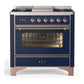 Ilve UM36FNR3MBPLP Ilve Um36Fnr3Mbplp Majestic Iii 36 Inch Dual Fuel Range With 6 Black Brass Burners And Griddle, Dual Function Burner Up To 25,000 Btu (Triple Glass Door, Midnight Blue, Copper, Liquid Propane)