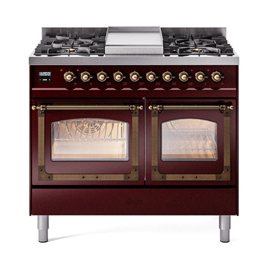 Ilve UND40FNMPBUB Ilve Und40Fnmpbub Nostalgie Ii Noblesse 40" Dual Fuel Range (Natural Gas, Triple Glass Door, Burgundy, Burnished)