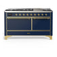 Ilve UM60FQNR3MBGLP Ilve Um60Fqnr3Mbglp Majestic Iii 60 Inch Dual Fuel Range With 9 Burners And Griddle, Dual Function Burner Up To 25,000 Btu (Liquid Propane, Solid Door, Midnight Blue, Brass)