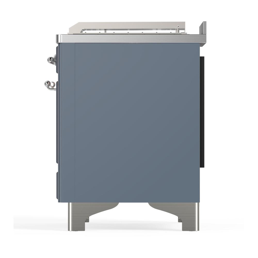 Ilve UM48FSNR3BGCLP Ilve Um48Fsnr3Bgclp Majestic Iii 48 Inch Dual Fuel Range With 5 Black Brass Burners, Griddle And French Top, Dual Function Burner Up To 25,000 Btu (Liquid Propane, Triple Glass Door, Blue Grey, Chrome)