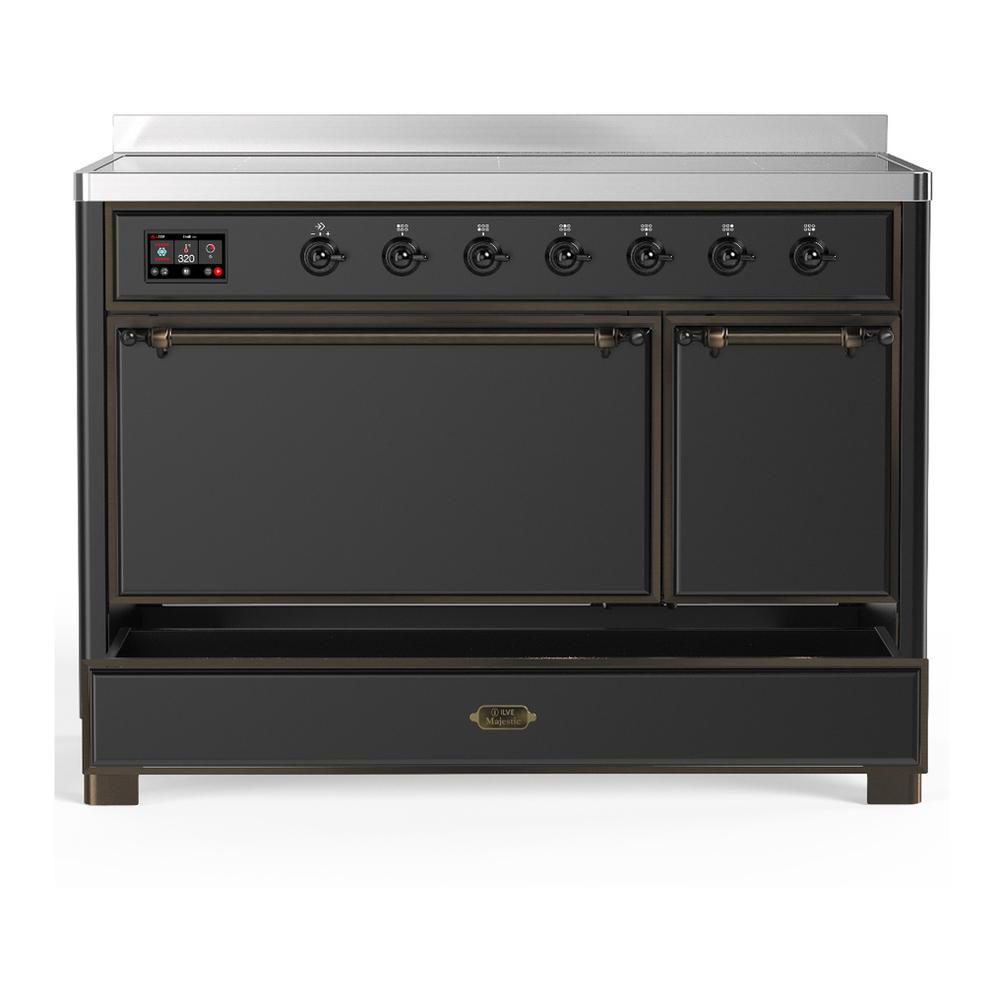 Ilve UMIB48QNR3MGB Ilve Umib48Qnr3Mgb Majestic Iii 48 Inch Induction Range With 6 Elements, 5.02 Cu. Ft. Total Oven Capacity (Solid Door, Graphite Matte, Burnished)