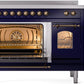 Ilve UPI486NMPMBB Nostalgie Ii 48 Inch Electric Freestanding Range In Blue With Bronze Trim