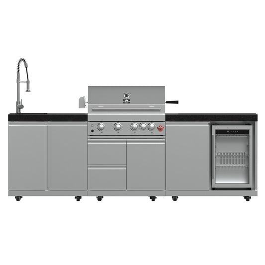 Forno FODKT2506BLK Forno Bulnes 30-Inch Bbq, 60,000 Btu, 3 Burners With Sear & Rotisserie Infrared Burners, Stainless Steel Outdoor Kitchen With 1.8 Cu.Ft. Beverage Center & Black Granite Countertops