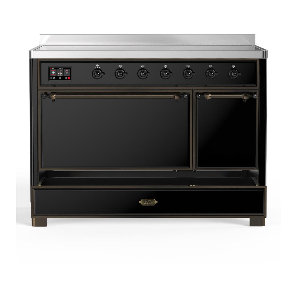 Ilve UMIB48QNR3BKB Ilve Umib48Qnr3Bkb Majestic Iii 48 Inch Induction Range With 6 Elements, 5.02 Cu. Ft. Total Oven Capacity (Solid Door, Glossy Black, Burnished)