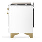 Ilve UM36FNR3WHG Ilve Um36Fnr3Whg Majestic Iii 36 Inch Dual Fuel Range With 6 Black Brass Burners And Griddle, Dual Function Burner Up To 25,000 Btu (Triple Glass Door, White, Brass, Natural Gas)