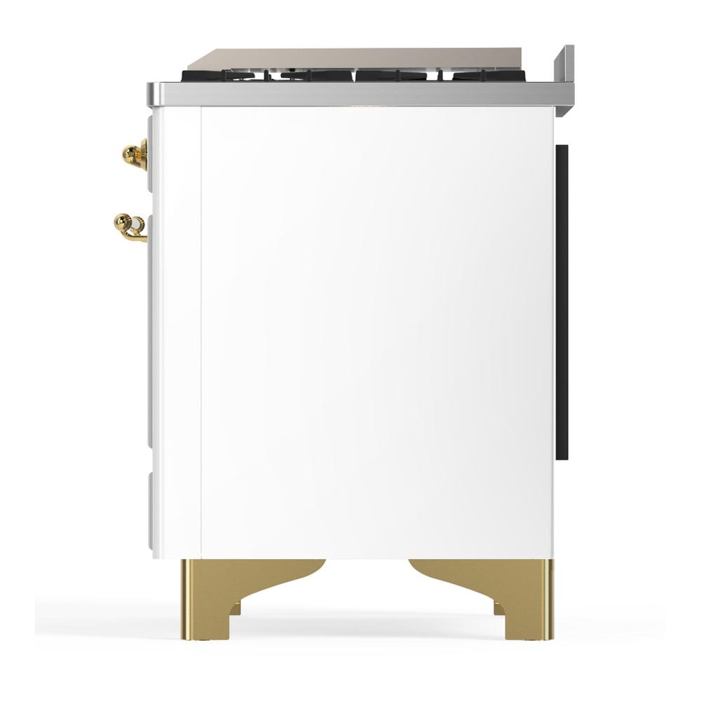 Ilve UM36FNR3WHG Ilve Um36Fnr3Whg Majestic Iii 36 Inch Dual Fuel Range With 6 Black Brass Burners And Griddle, Dual Function Burner Up To 25,000 Btu (Triple Glass Door, White, Brass, Natural Gas)
