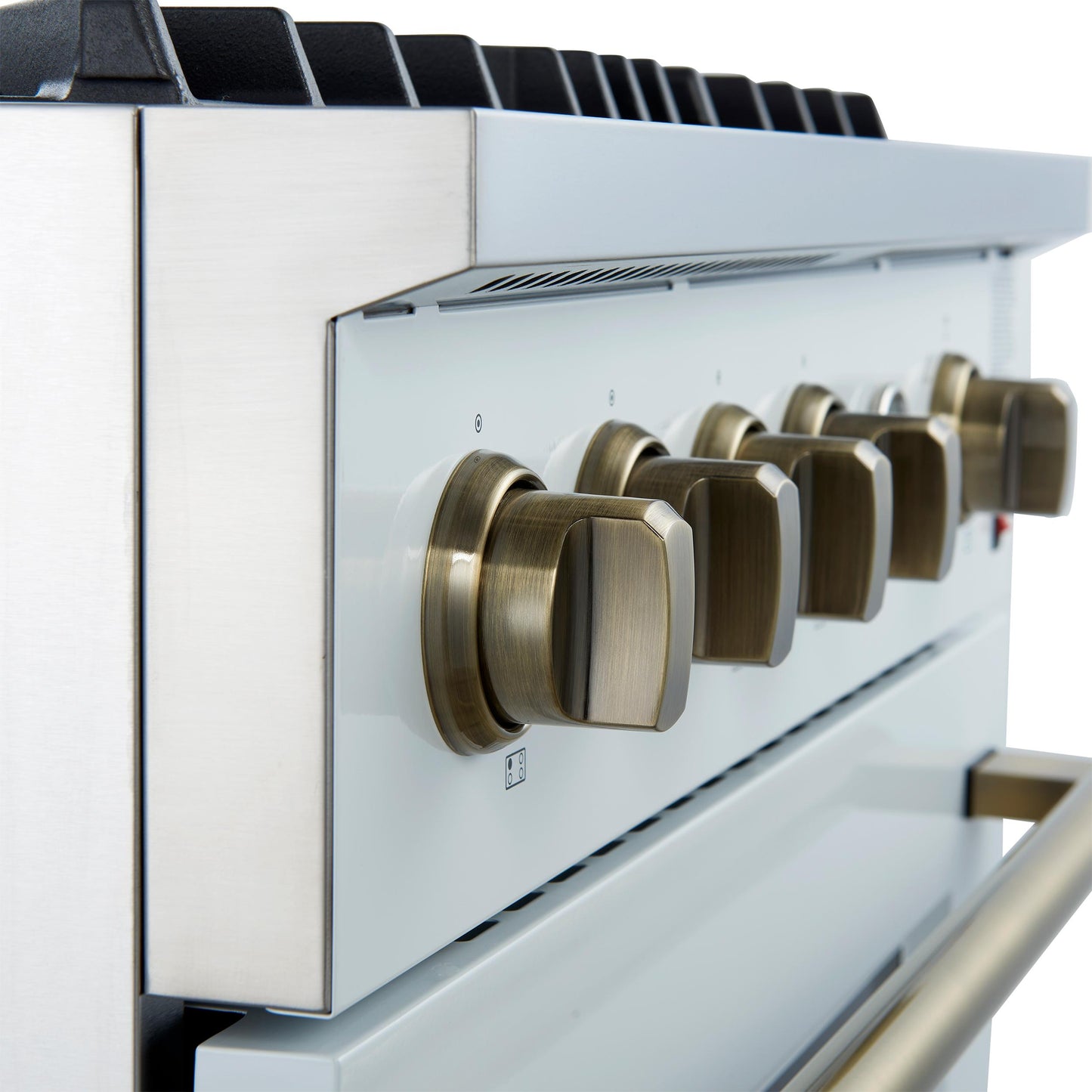 Forno FFSGS627730WHT Marco 30-Inch Gas Range White & Antique Brass Design, 4 Burners 37,000 Btu, 4.32 Cu.Ft. Convection Oven