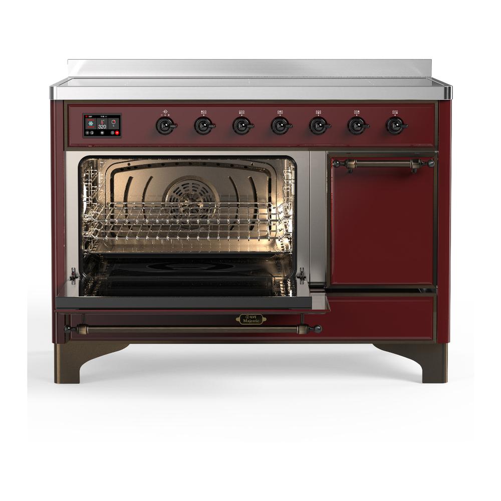 Ilve UMIB48QNR3BUB Ilve Umib48Qnr3Bub Majestic Iii 48 Inch Induction Range With 6 Elements, 5.02 Cu. Ft. Total Oven Capacity (Solid Door, Burgundy, Burnished)