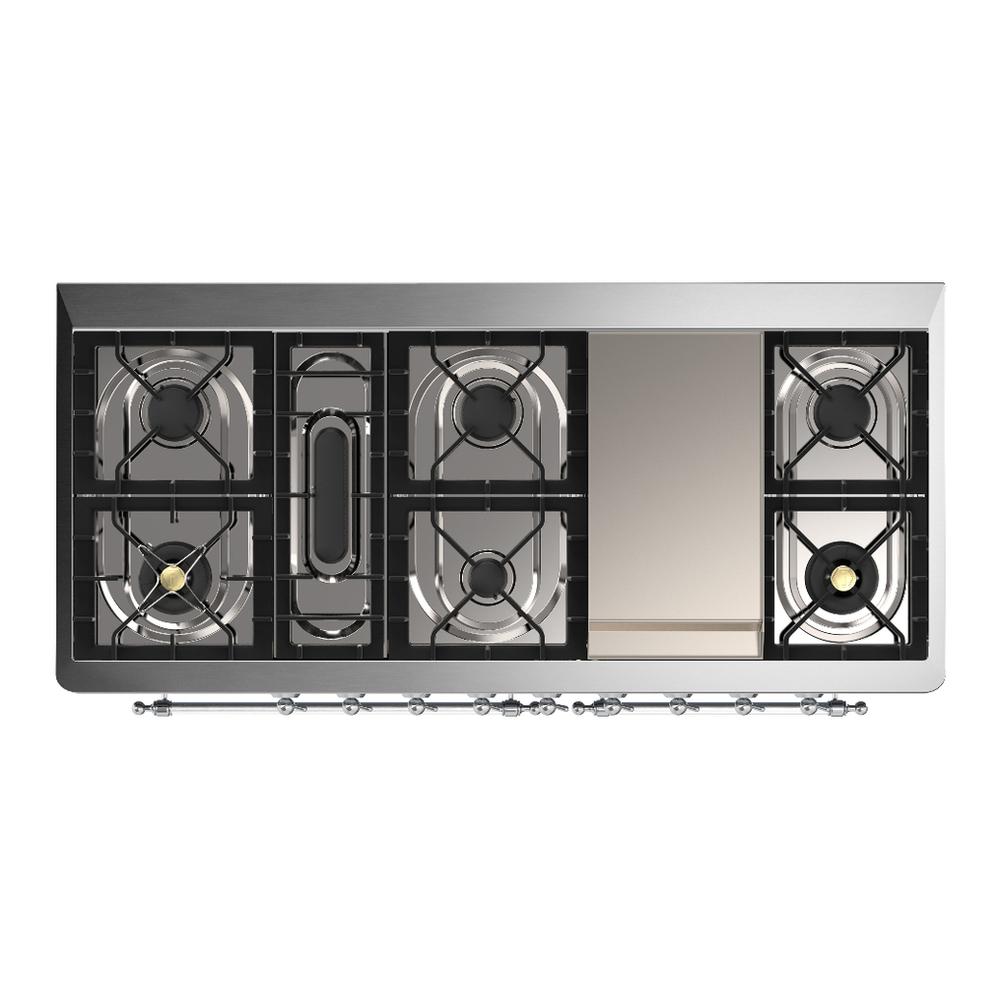 Ilve UM60FNR3MBCLP Ilve Um60Fnr3Mbclp Majestic Iii 60 Inch Dual Fuel Range With 9 Burners And Griddle, Dual Function Burner Up To 25,000 Btu (Liquid Propane, Triple Glass Door, Midnight Blue, Chrome)