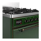 Ilve UM30QNR3EGBLP Ilve Um30Qnr3Egblp Majestic Iii 30 Inch Dual Fuel Range With 5 Black Brass Burners, Dual Function Burner Up To 25,000 Btu (Liquid Propane, Solid Door, Emerald Green, Burnished)