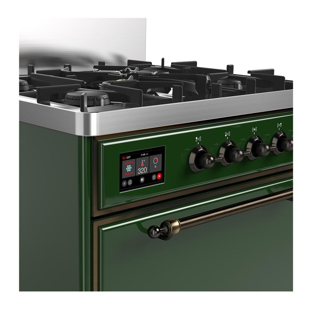 Ilve UM30QNR3EGBLP Ilve Um30Qnr3Egblp Majestic Iii 30 Inch Dual Fuel Range With 5 Black Brass Burners, Dual Function Burner Up To 25,000 Btu (Liquid Propane, Solid Door, Emerald Green, Burnished)