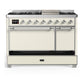 Ilve UM48FQNR3AWC Ilve Um48Fqnr3Awc Majestic Iii 48 Inch Dual Fuel Range With 8 Burners And Griddle, Dual Function Burner Up To 25,000 Btu (Natural Gas, Solid Door, Antique White, Chrome)
