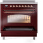 Ilve UPI366NMPBUP Nostalgie Ii 36 Inch Electric Freestanding Range In Burgundy With Copper Trim