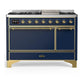 Ilve UM48FQNR3MBGLP Ilve Um48Fqnr3Mbglp Majestic Iii 48 Inch Dual Fuel Range With 8 Burners And Griddle, Dual Function Burner Up To 25,000 Btu (Liquid Propane, Solid Door, Midnight Blue, Brass)