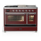 Ilve UM48FSNR3BUCLP Ilve Um48Fsnr3Buclp Majestic Iii 48 Inch Dual Fuel Range With 5 Black Brass Burners, Griddle And French Top, Dual Function Burner Up To 25,000 Btu (Liquid Propane, Triple Glass Door, Burgundy, Chrome)