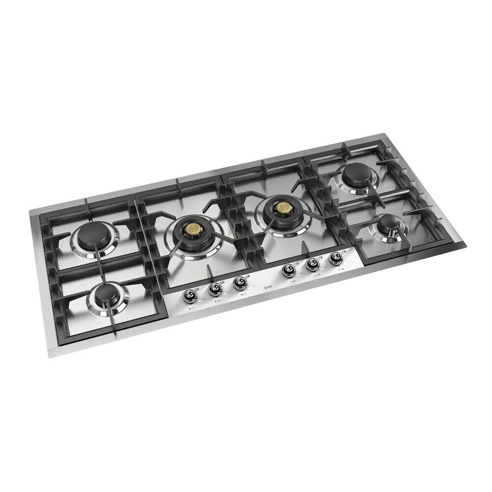 Ilve UHCPT125NSSCLP Ilve Uhcpt125Nssclp Nostalgie Ii 48 Inch Built-In Gas Cooktop With Total Black Brass Burners, In Stainless Steel (6 Sealed Burners, Liquid Propane, Chrome)