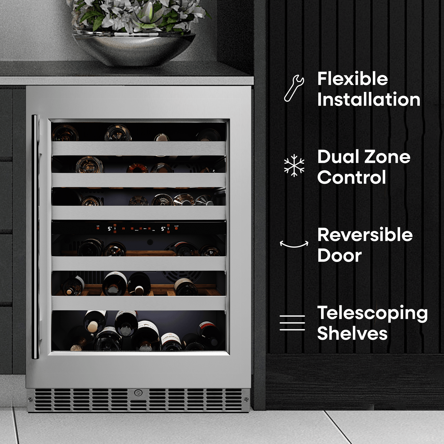 Element Appliance EWD24BES Cellara By Element 24 In., 46 Bottle Dual-Zone Wine Cooler - Stainless Steel