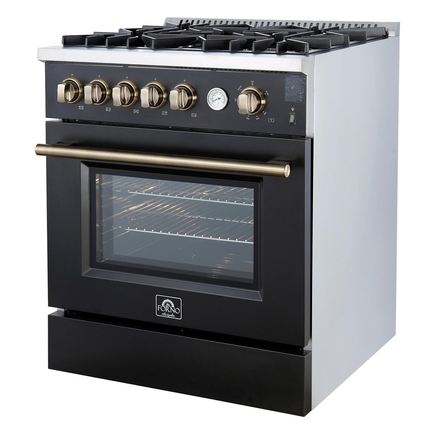 Forno FFSGS627430BLK Giovanni 30-Inch Gas Range Black & Antique Brass Design, 5 Burners 67,000 Btu, 4.32 Cu.Ft. Convection Oven