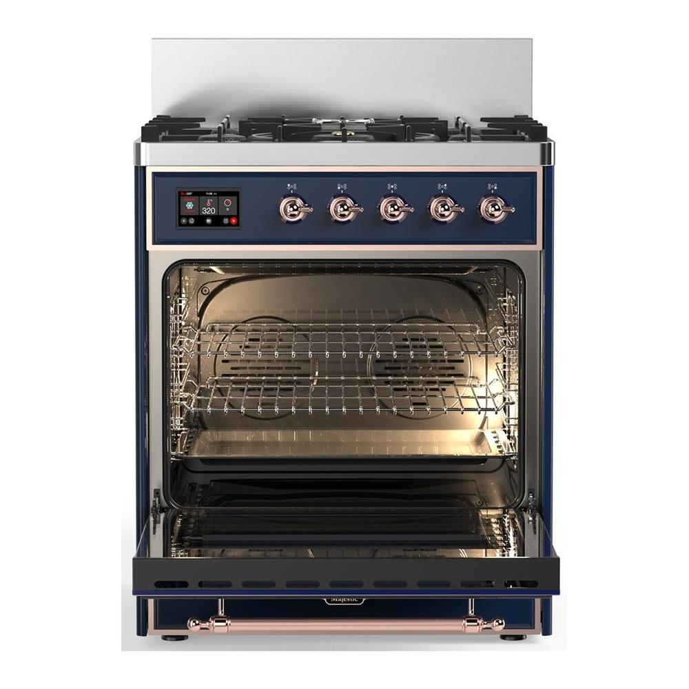 Ilve UM30NR3MBPLP Ilve Um30Nr3Mbplp Majestic Iii 30 Inch Dual Fuel Range With 5 Black Brass Burners, Dual Function Burner Up To 25,000 Btu (Liquid Propane, Triple Glass Door, Midnight Blue, Copper)