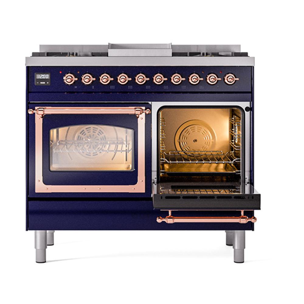 Ilve UND40FNMPMBPLP Ilve Und40Fnmpmbplp Nostalgie Ii Noblesse 40" Dual Fuel Range (Liquid Propane, Triple Glass Door, Midnight Blue, Copper)