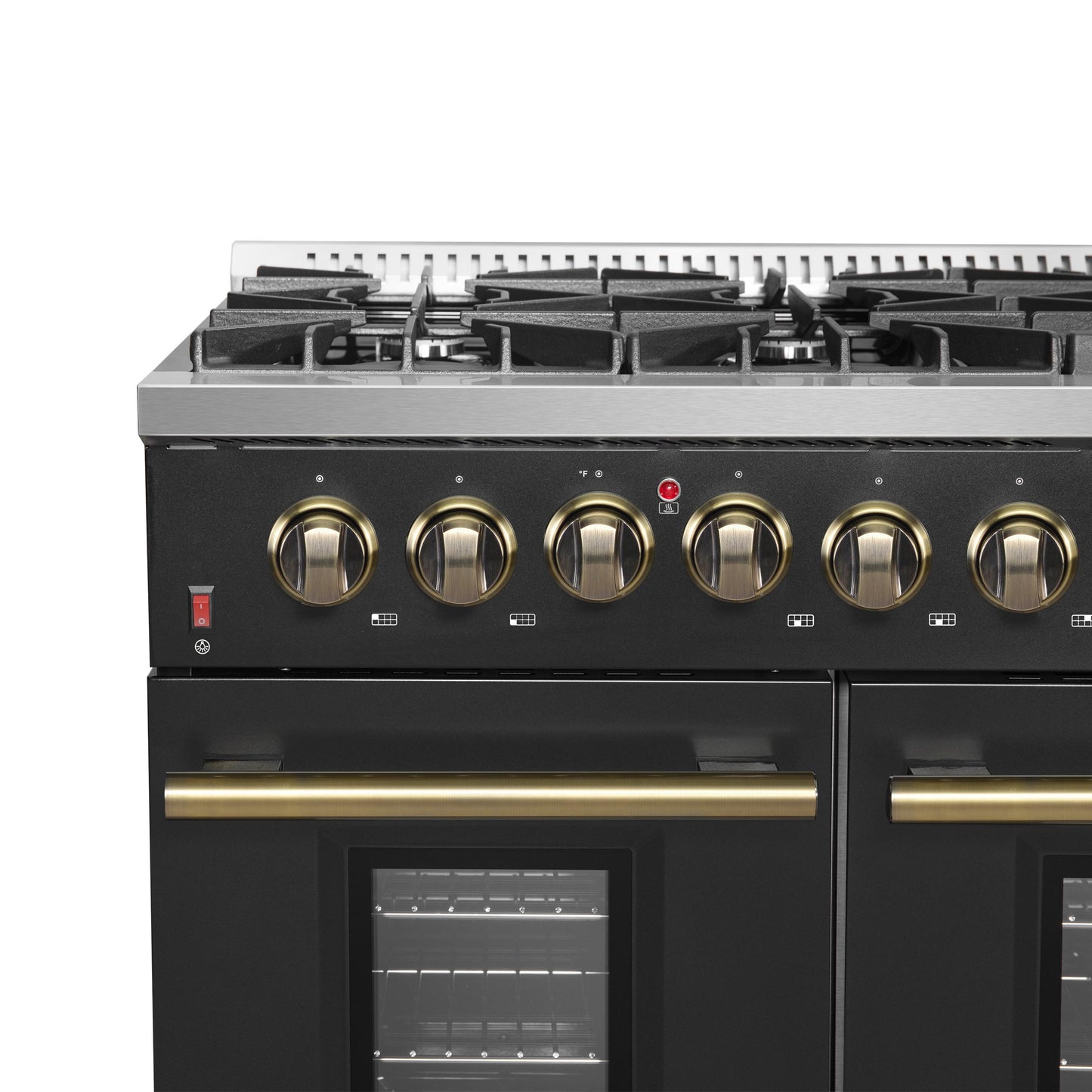 Forno FFSGS624448BLK Forno Galiano 48-Inch Gas Range Black & Antique Brass Design, 8 Burners, 107,000 Btu, Griddle, 6.58 Cu.Ft. Double Ovens