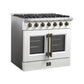 Forno FFSGS644436WHT Forno Galiano 36-Inch French Door Gas Range White And Antique Brass Design, 6 Sealed Burners 83,000 Btu, 5.36 Cu.Ft. Convection Oven