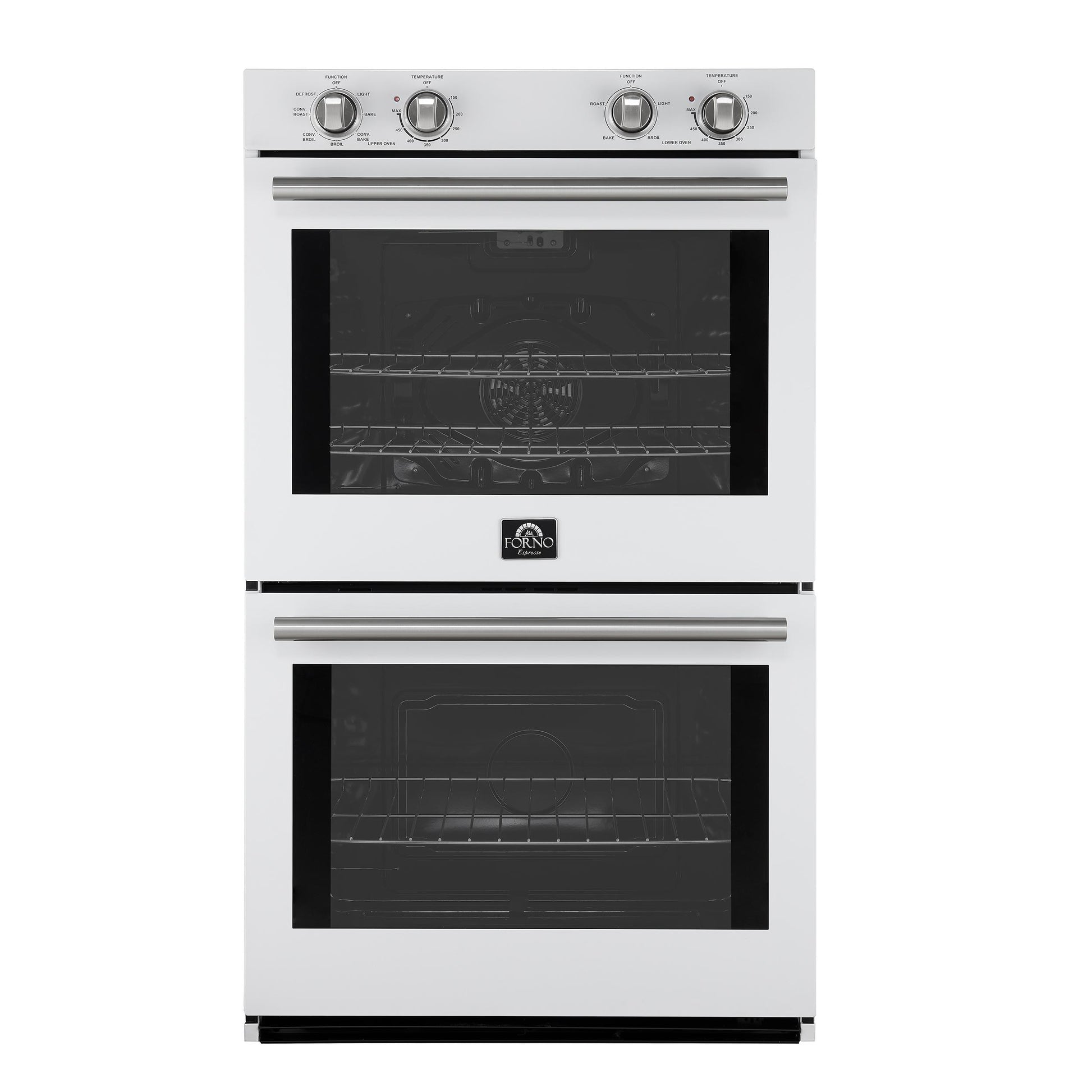 Forno FBOEL132430WHT Forno Vomero 30-Inch Double Wall Oven, White, 10 Cu.Ft Total Capacity, 7100W Convection, Mechanical Controls, Manuel Steam Clean