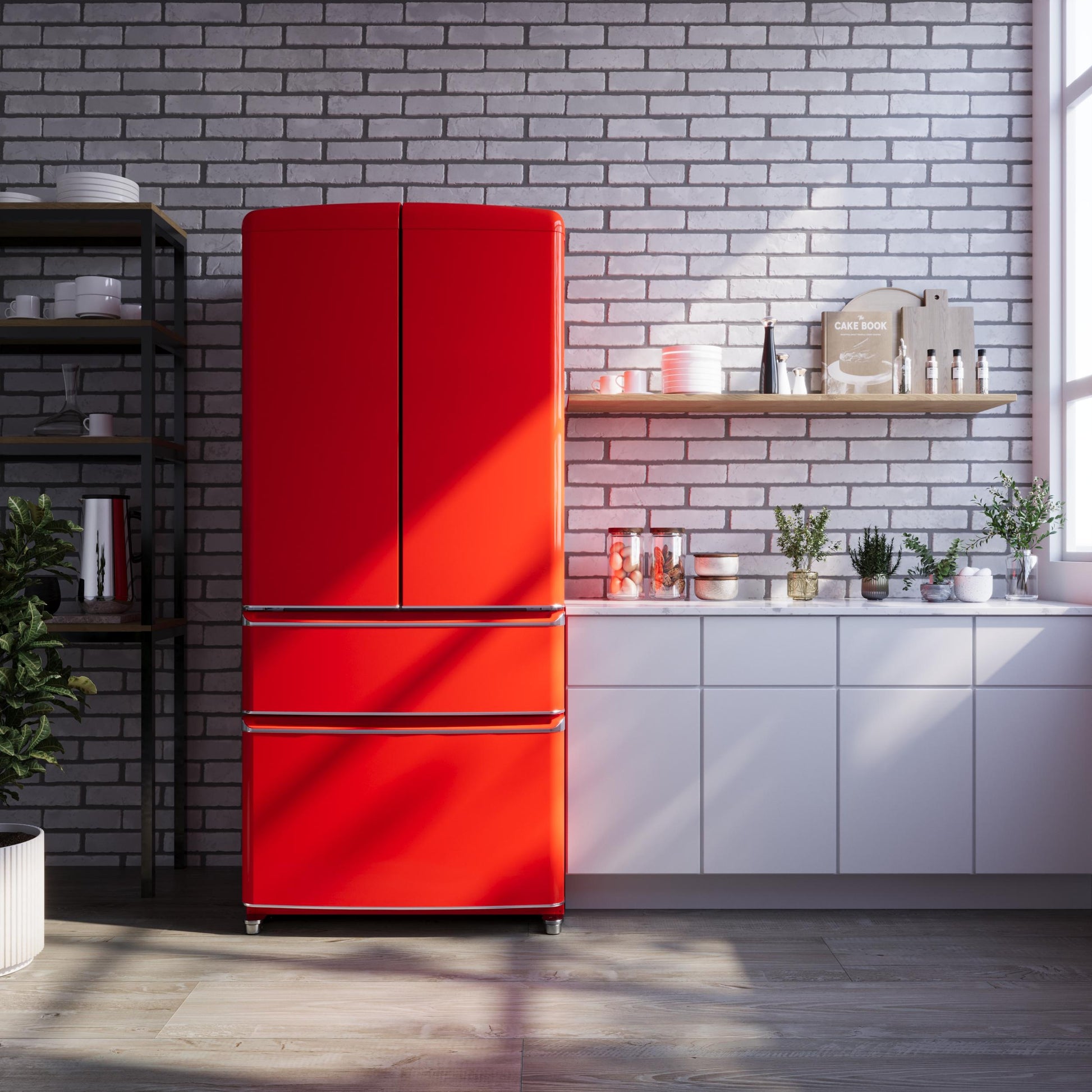 Forno FFFFD179133RED Forno Luigi 33-Inch French Door Refrigerator, 18 Cu.Ft, Red Finish, Handle-Free Design, Energy Star Certified