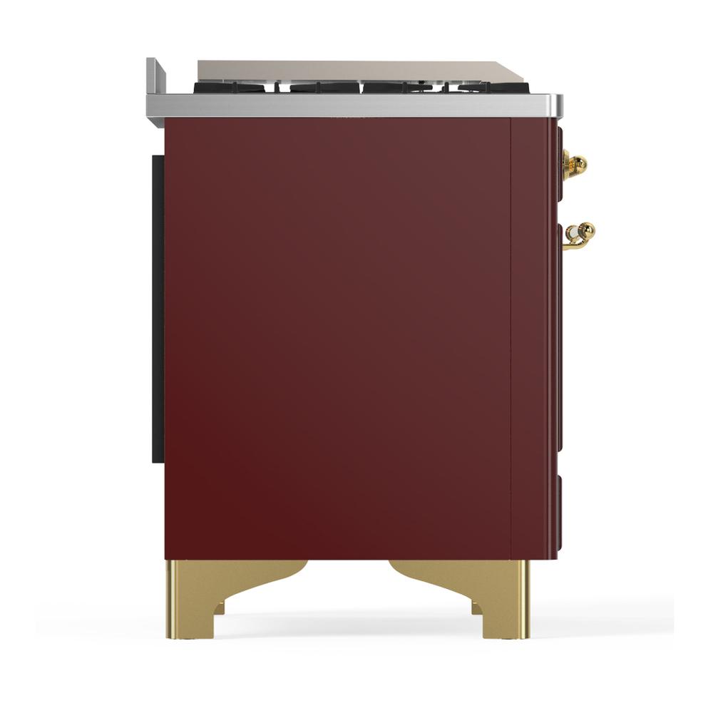 Ilve UM60FSNR3BUG Ilve Um60Fsnr3Bug Majestic Iii 60 Inch Dual Fuel Range With 7 Burners, Griddle And French Top, Dual Function Burner With Up To 25,000 Btu (Natural Gas, Triple Glass Door, Burgundy, Brass)
