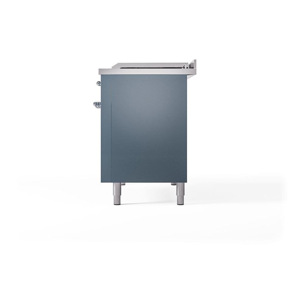 Ilve UN48FSQNMPBGCLP Ilve Un48Fsqnmpbgclp Nostalgie Ii Noblesse 48" Dual Fuel Range (5 Sealed Burners + Griddle + French Top, Liquid Propane, Solid Door, Blue Grey, Chrome)