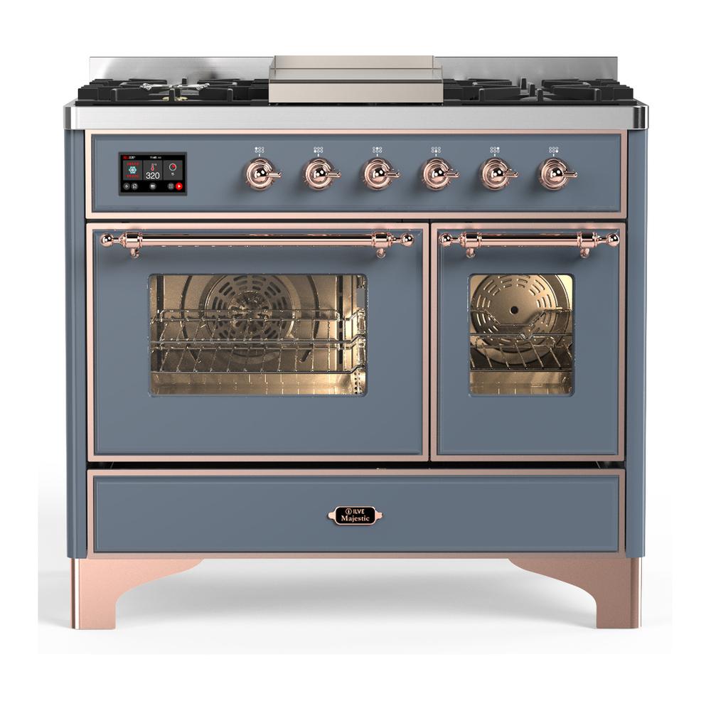 Ilve UMD40FNR3BGPLP Ilve Umd40Fnr3Bgplp Majestic Iii 40 Inch Dual Fuel Range With 6 Burners And Griddle, Dual Function Burner Up To 25,000 Btu (Liquid Propane, Triple Glass Door, Blue Grey, Copper)