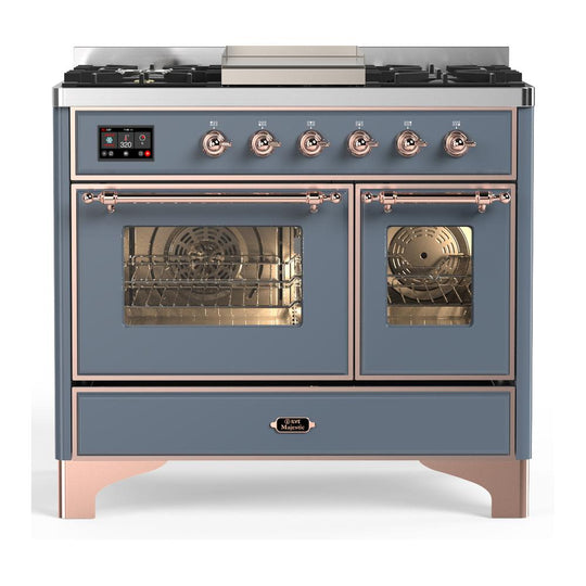 Ilve UMD40FNR3BGPLP Ilve Umd40Fnr3Bgplp Majestic Iii 40 Inch Dual Fuel Range With 6 Burners And Griddle, Dual Function Burner Up To 25,000 Btu (Liquid Propane, Triple Glass Door, Blue Grey, Copper)