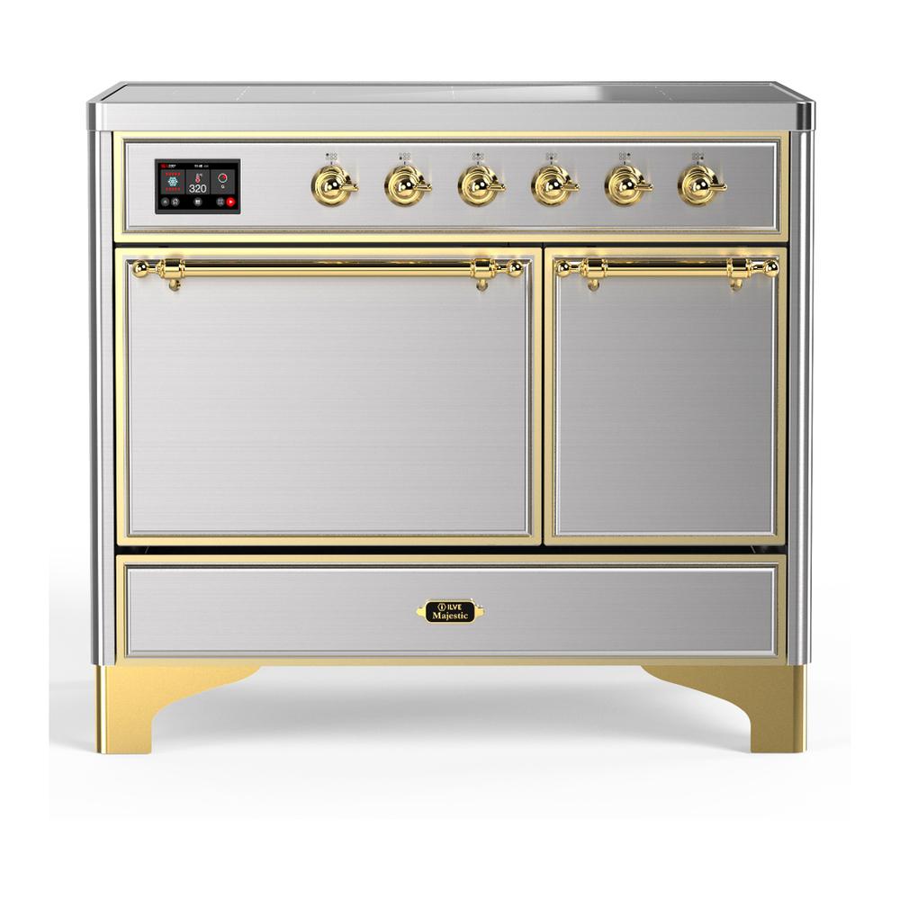 Ilve UMDIB40QNR3SSG Ilve Umdib40Qnr3Ssg Majestic Iii 40 Inch Induction Range With 6 Elements, 3.82 Cu. Ft. Total Oven Capacity (Solid Door, Stainless Steel, Brass)